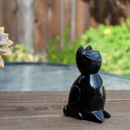 Obsidian Cat Figurine